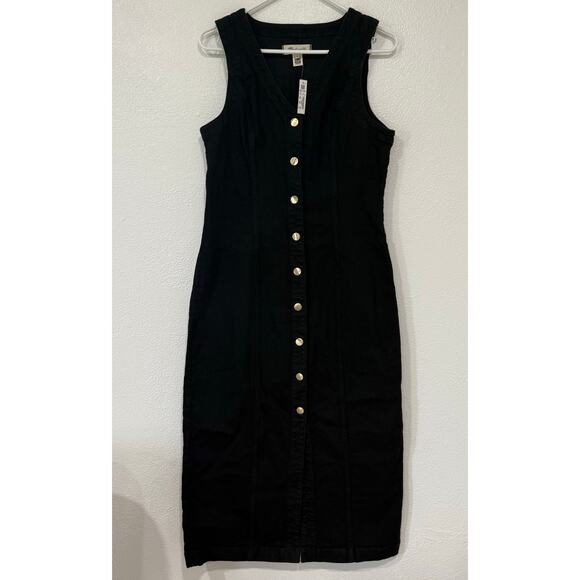 NWT Madewell Denim V Neck Midi Dress Button Up Sleeveless Clean Black Wash 8 - Picture 2 of 10